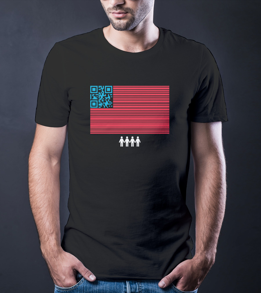 American Flag QR Code With Four Figures March T-Shirt