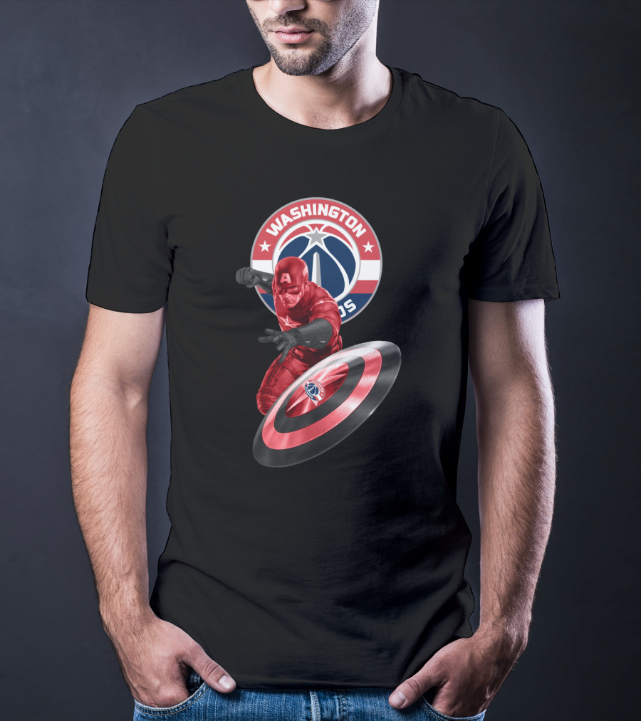 Washington Wizards Captain America Crossover Logo Shield T-Shirt