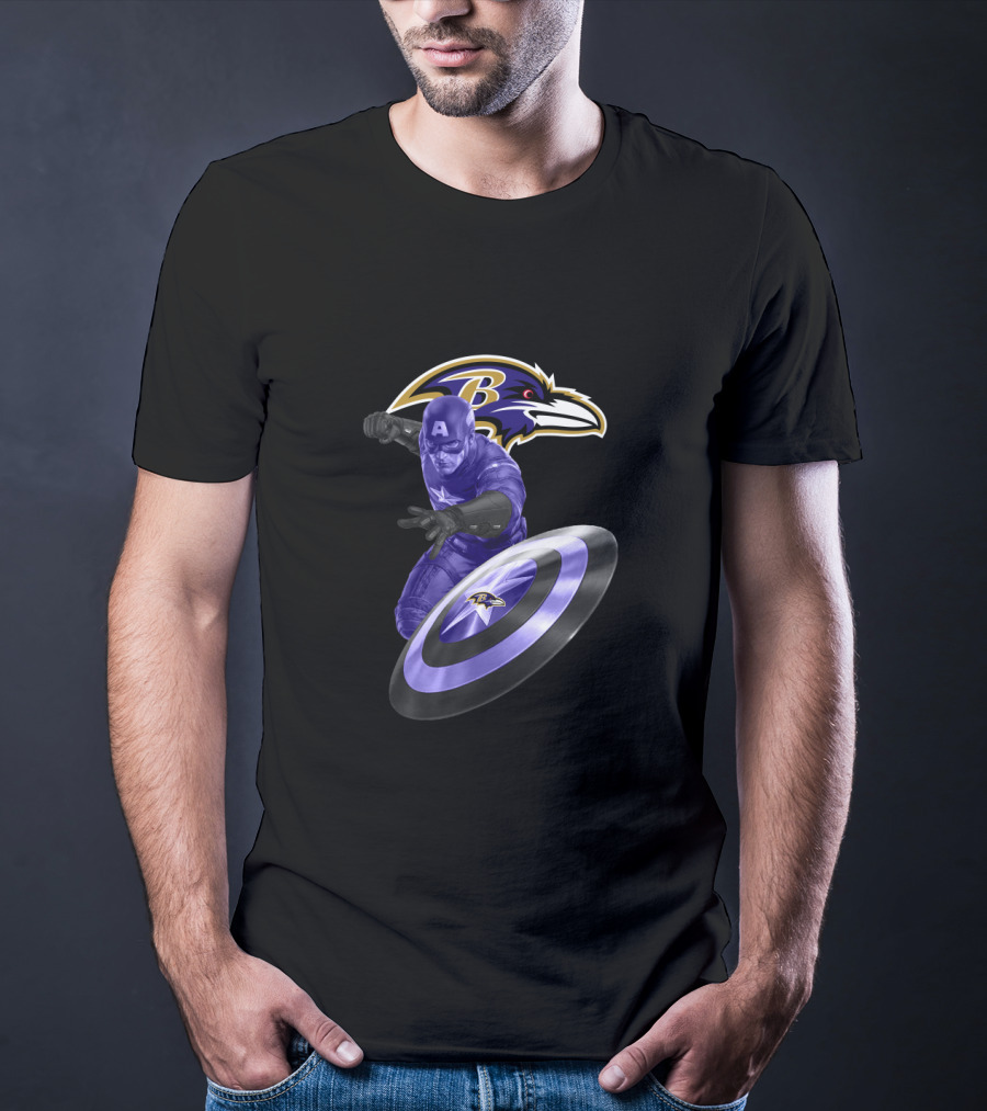 Baltimore Ravens Captain America Avengers Nfl Crossover With Shield T-Shirt