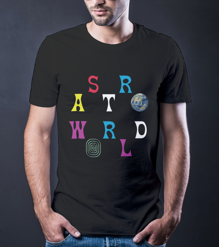 Astroworld Travis Scott Smiley Earth Colorful Letters T-Shirt