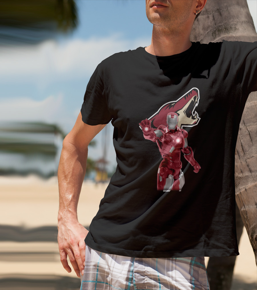 Iron Man And Arizona Coyotes Logo Crossover T-Shirt