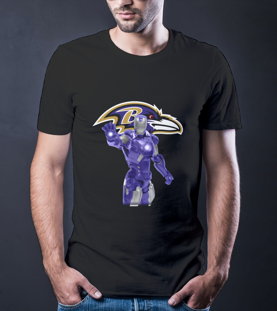 Iron Man Baltimore Ravens Fans Avengers Crossover Football Team Symbol T-Shirt