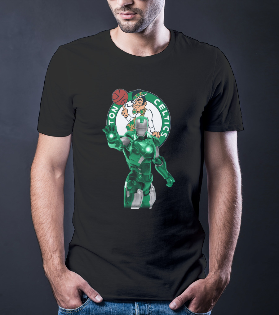 Iron Man Celtics Fans Basketball Fusion T-Shirt
