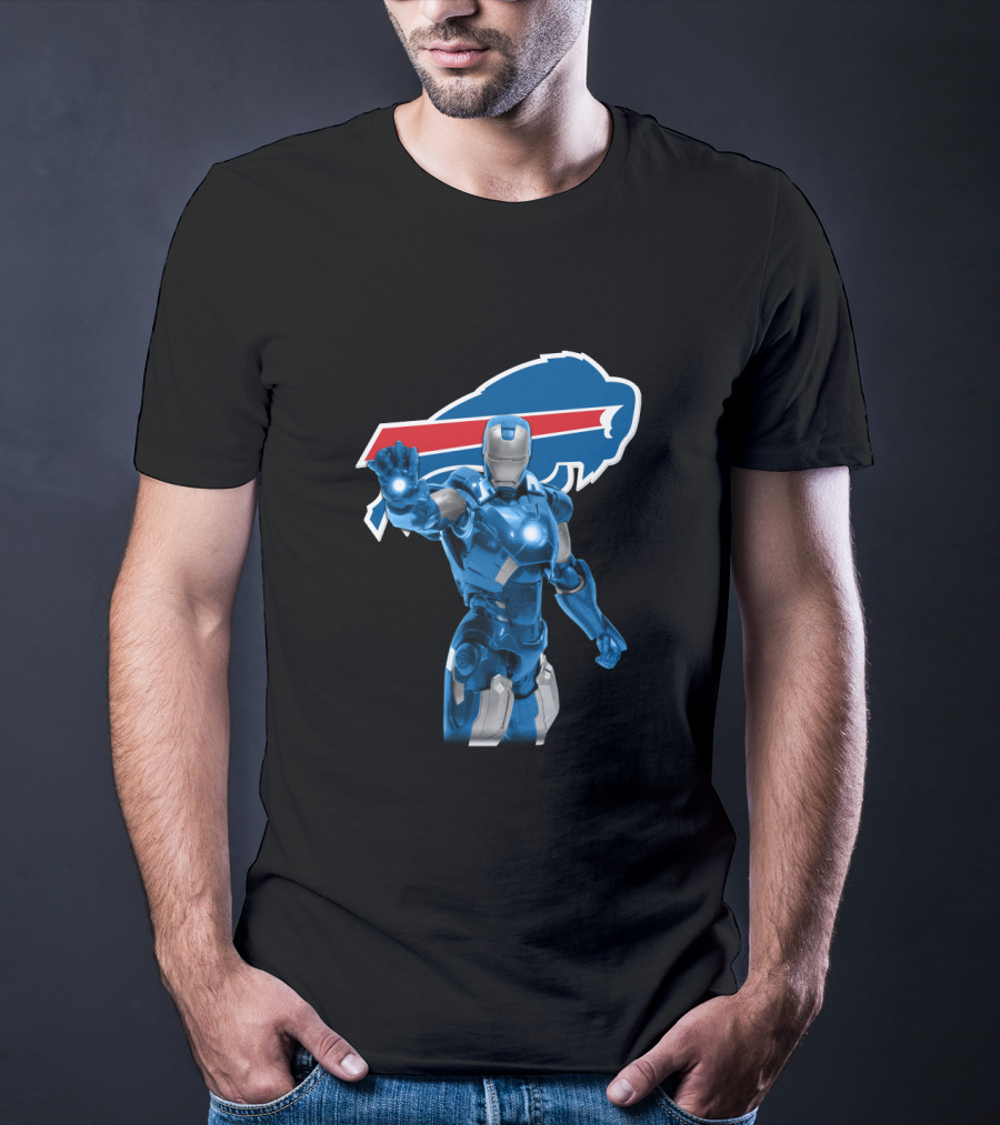 Iron Man Blue Armor Buffalo Bills Fans Iconic Nfl Crossover T-Shirt