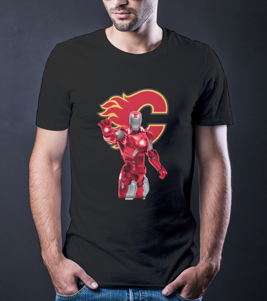 Iron Man Marvel Calgary Flames Nhl Crossover T-Shirt