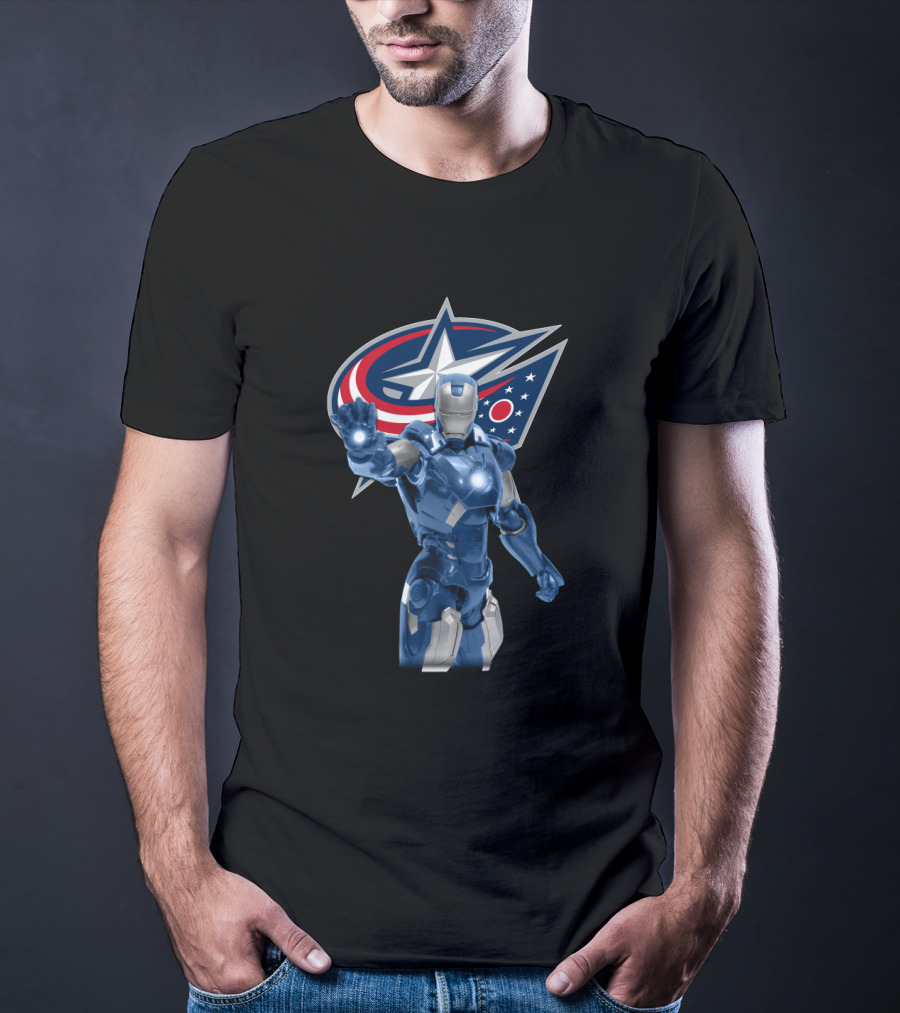 Iron Man Meets Columbus Blue Jackets Energetic Crossover T-Shirt
