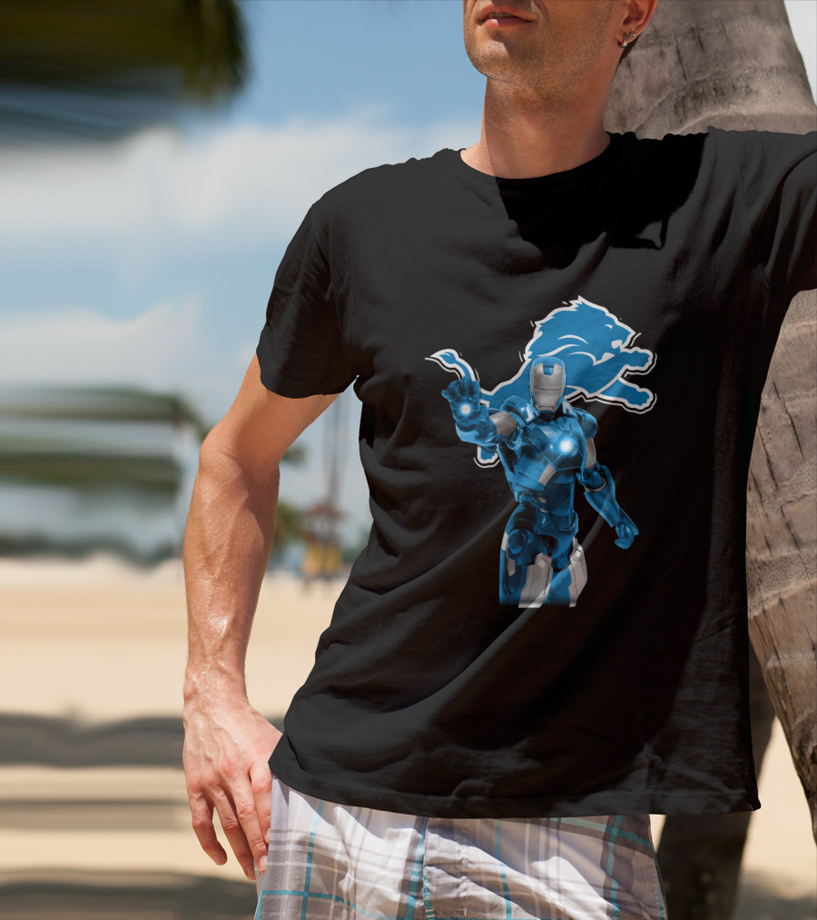 Iron Man Detroit Lions Fans Robot Warrior T-Shirt