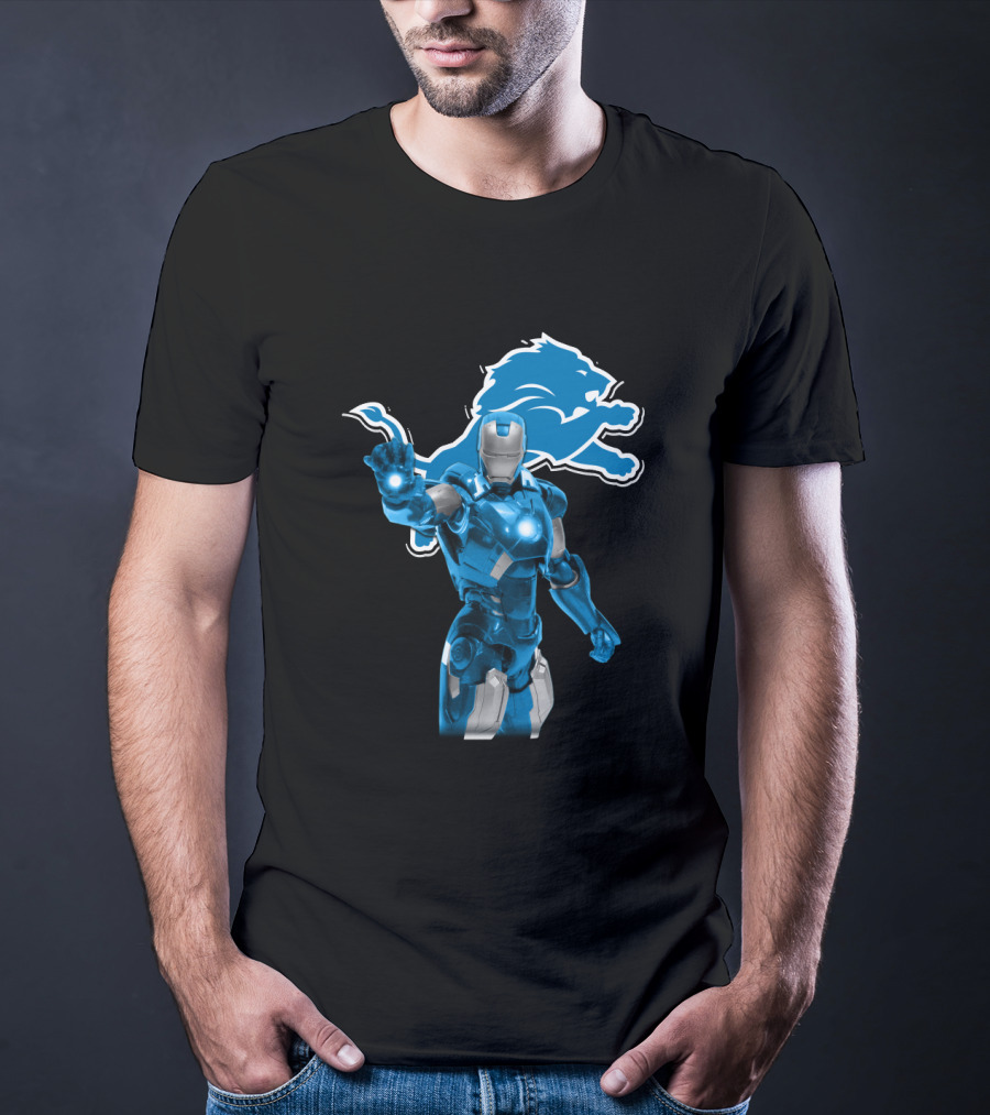Iron Man Detroit Lions Fans Robot Warrior T-Shirt