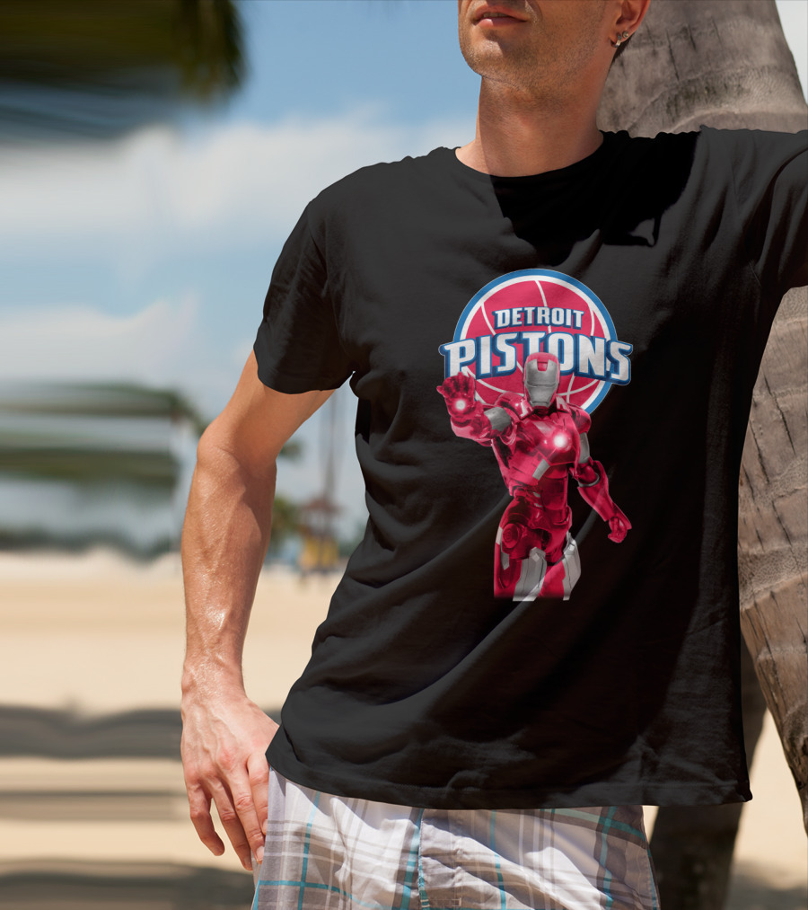 Iron Man Detroit Pistons Fan Collaboration Iconic Nba Superhero T-Shirt