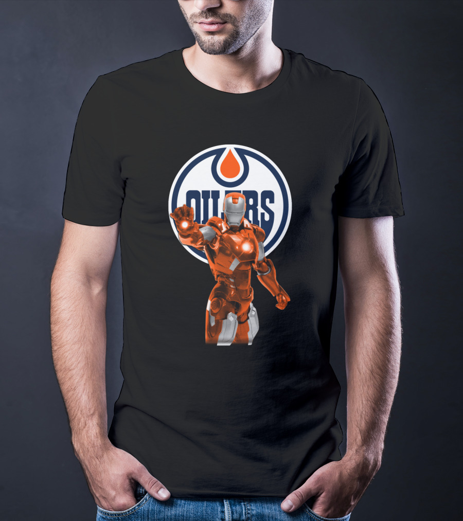 Iron Man Marvel Crossover With Edmonton Oilers T-Shirt