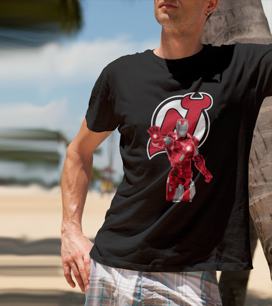 New Jersey Devils Iron Man Crossover With Iconic Armor And Team T-Shirt