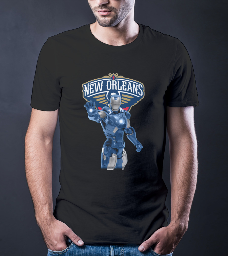 Iron Man New Orleans Pelicans Fans Marvel Sports Crossover T-Shirt