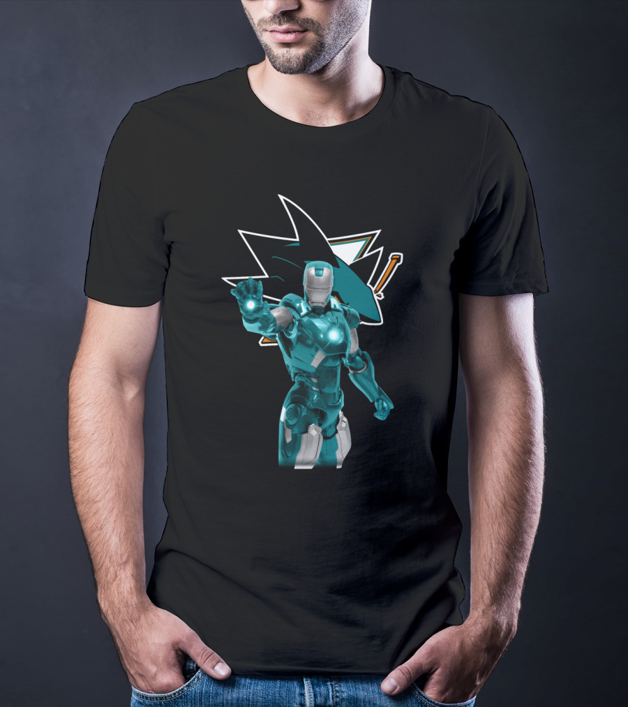 Iron Man San Jose Sharks Crossover With Iconic Teal And Black Visuals T-Shirt