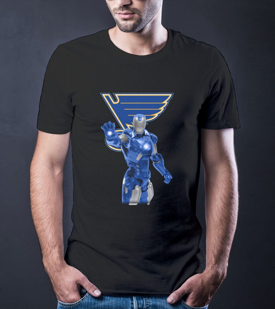 Iron Man St. Louis Blues Crossover With Marvel Superhero Imagery And Hockey Team T-Shirt