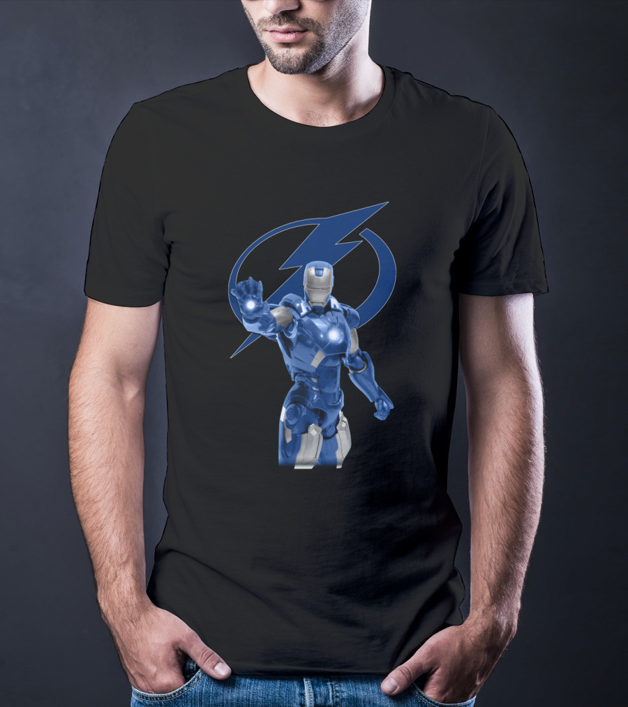 Tampa Bay Lightning Blue Iron Man Collaboration With Lightning Bolt T-Shirt