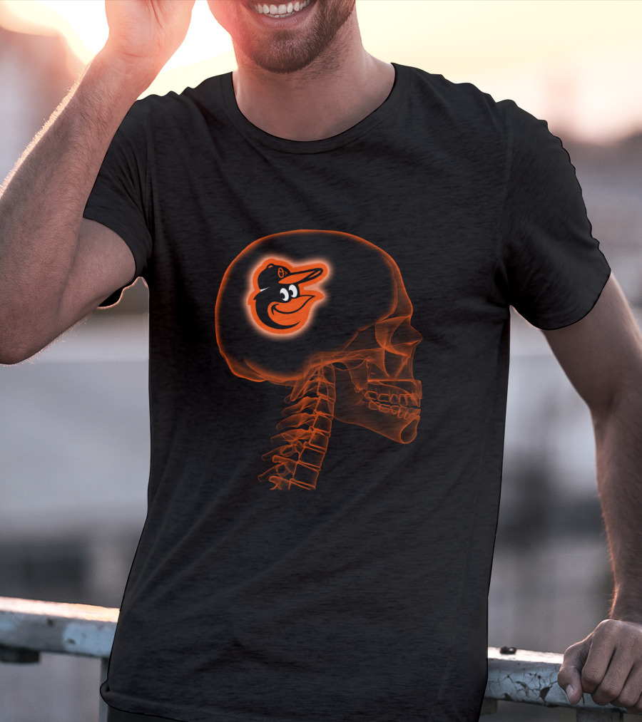 Baltimore Orioles Brain Skeleton Halloween Orange T-Shirt