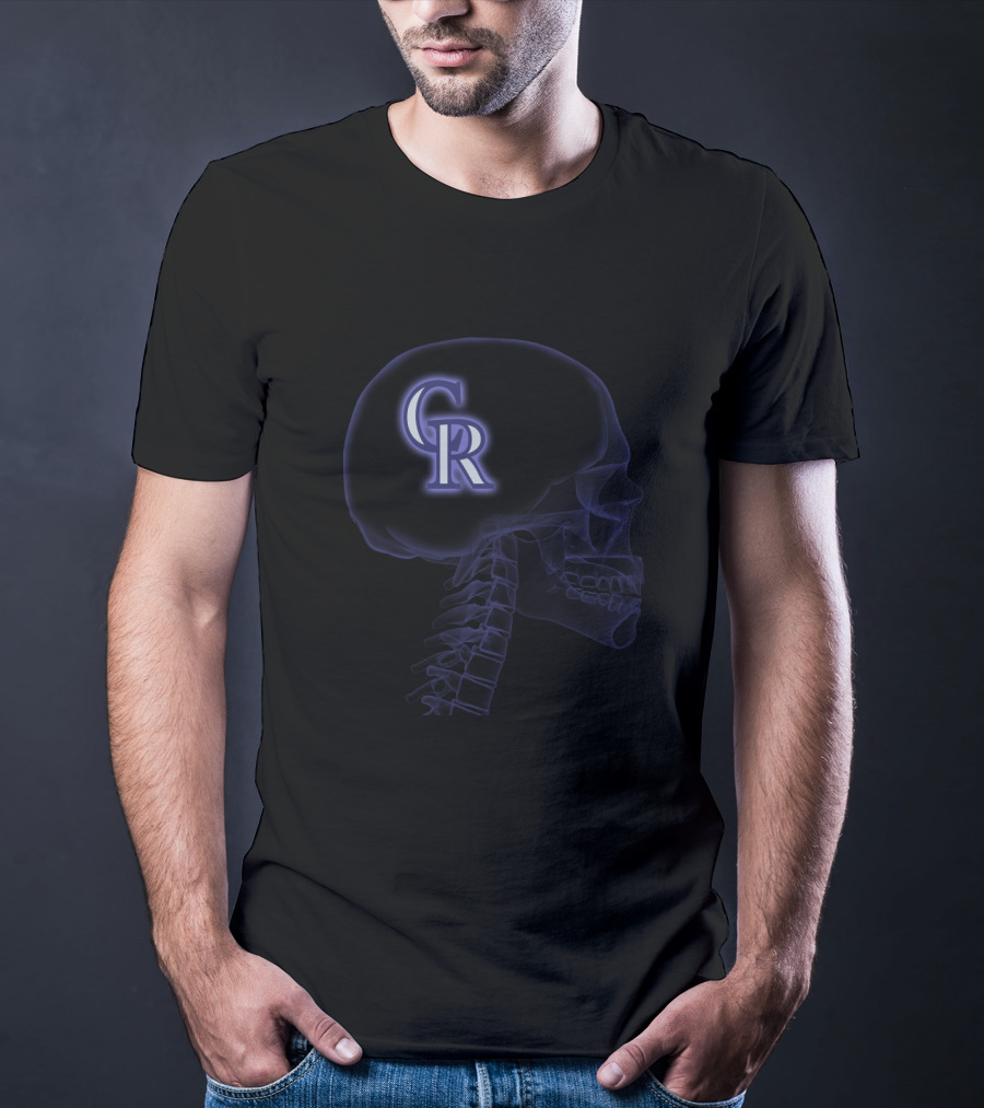 Colorado Rockies Logo Inside Skull Halloween Theme T-Shirt