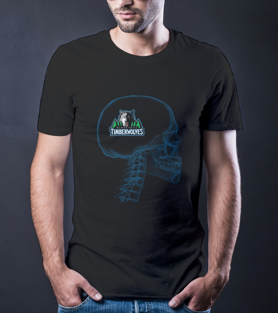 Minnesota Timberwolves Skull Logo Halloween Brain Theme T-Shirt