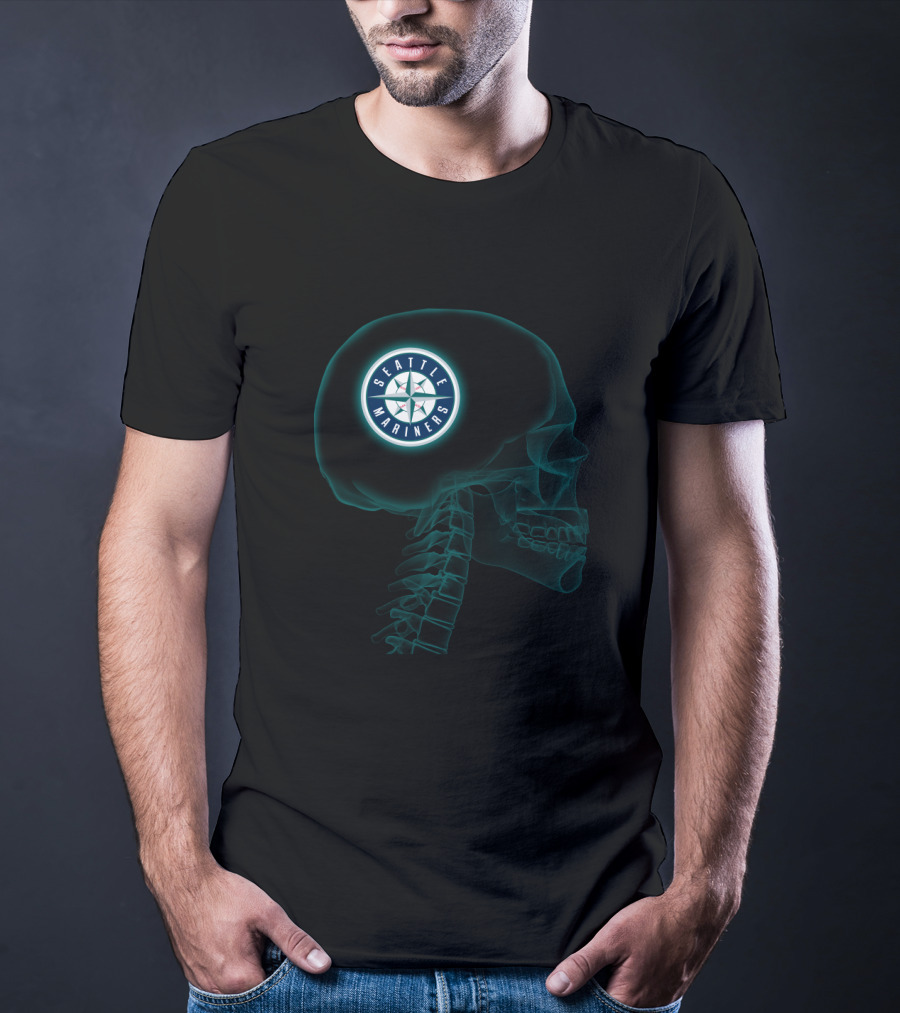 Seattle Mariners Brain Halloween X-Ray Skull T-Shirt