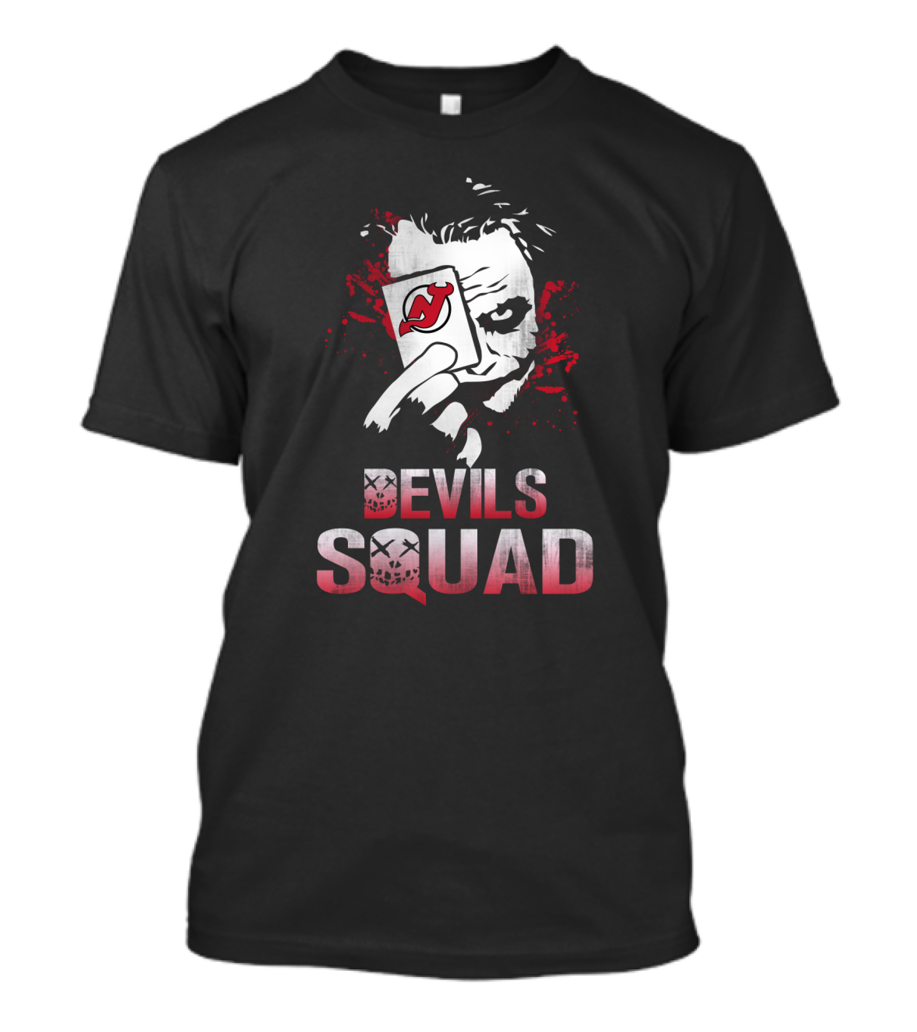 Joker Holding New Jersey Devils Card With Devils Squad T-Shirt
