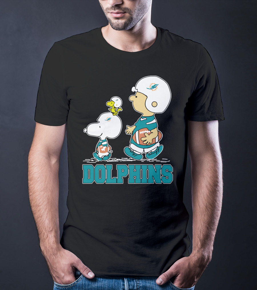 Snoopy Woodstock Miami Dolphins Football Fans Cartoon Helmets T-Shirt