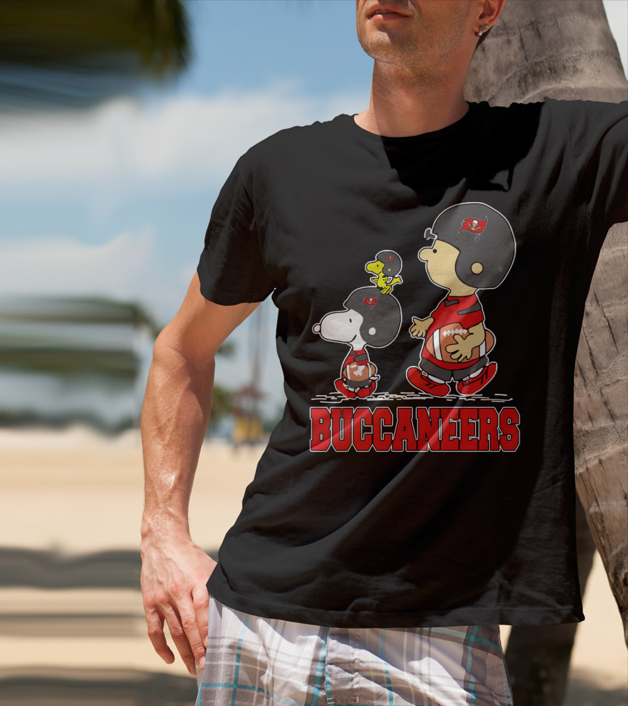 Snoopy Woodstock And Buccaneers Football Fans Featuring Iconic Characters T-Shirt
