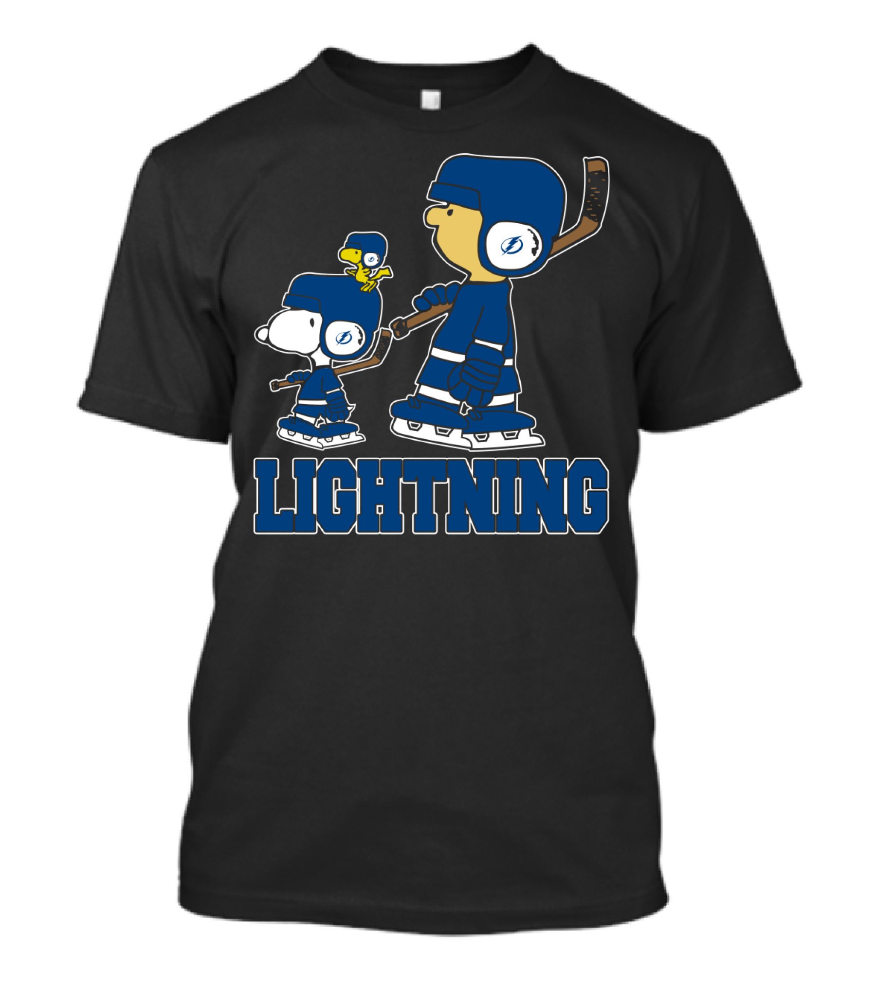 Snoopy And Woodstock With Tampa Bay Lightning Hockey Gear And T-Shirt