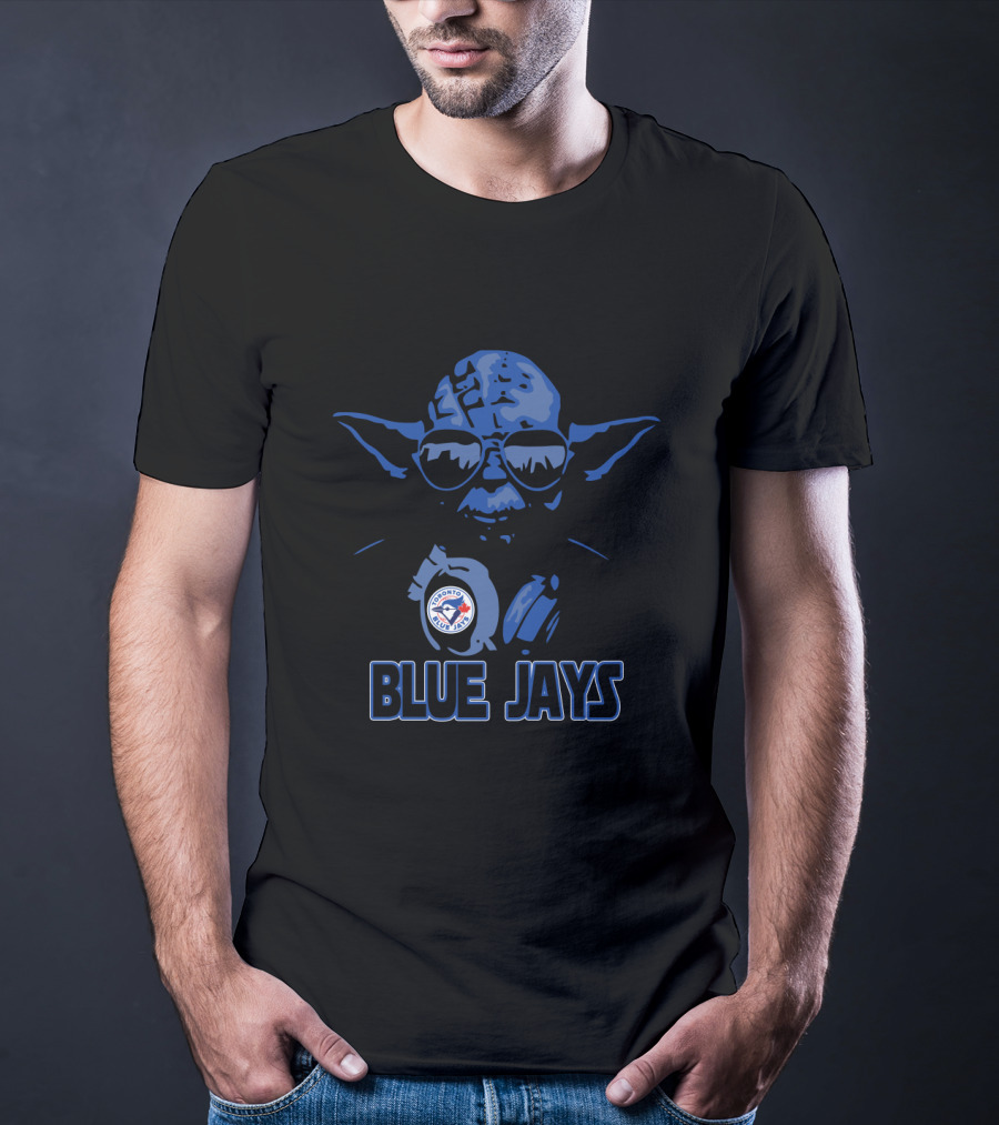 Yoda Star Wars Fan In Toronto Blue Jays Gear With Logo And Blue Jays Text T-Shirt