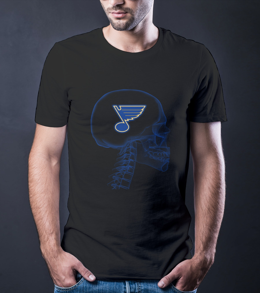 St. Louis Blues Hockey Skull Halloween Brain T-Shirt