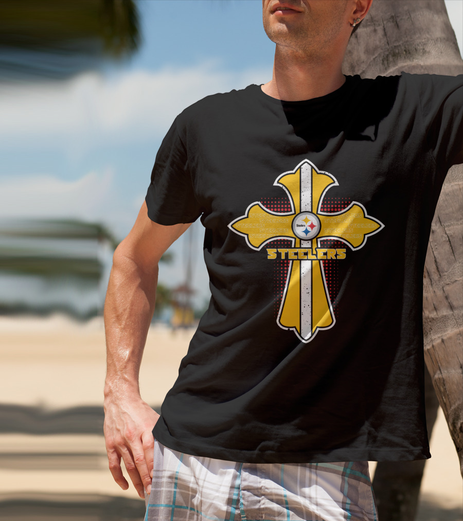 Steelers Fans Cross Featuring Pittsburgh Team Logo And Jesus Theme T-Shirt