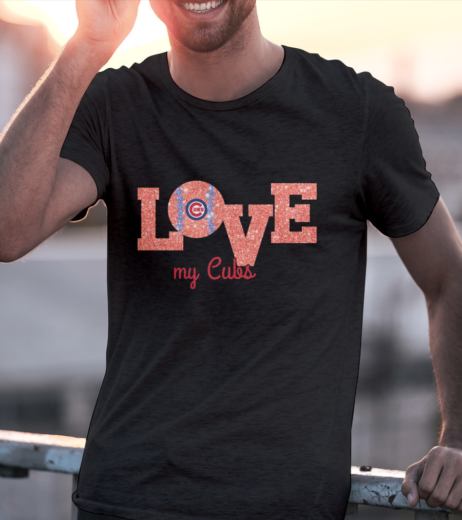 Sparkling Love My Cubs Chicago Cubs Fans Glitter Text T-Shirt