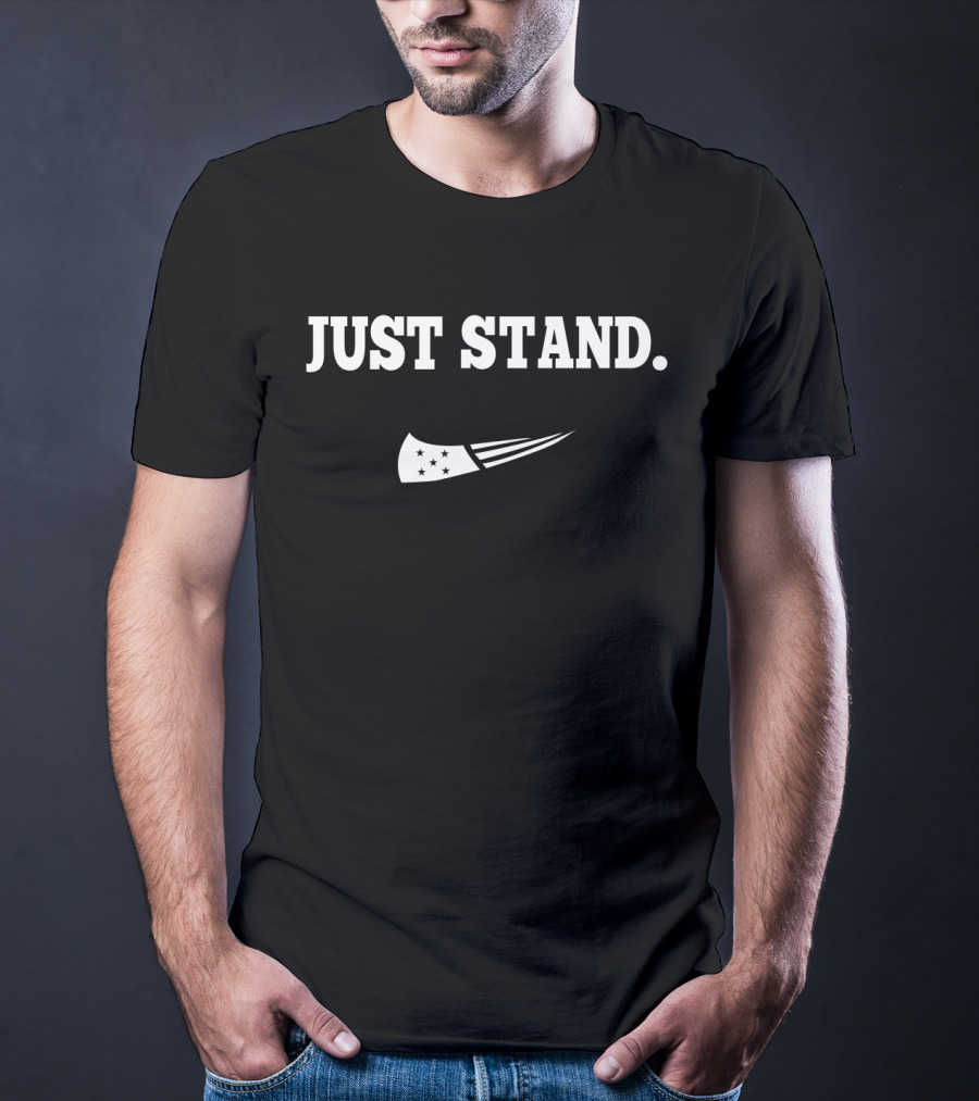 Just Stand Patriotic American Football Motif T-Shirt