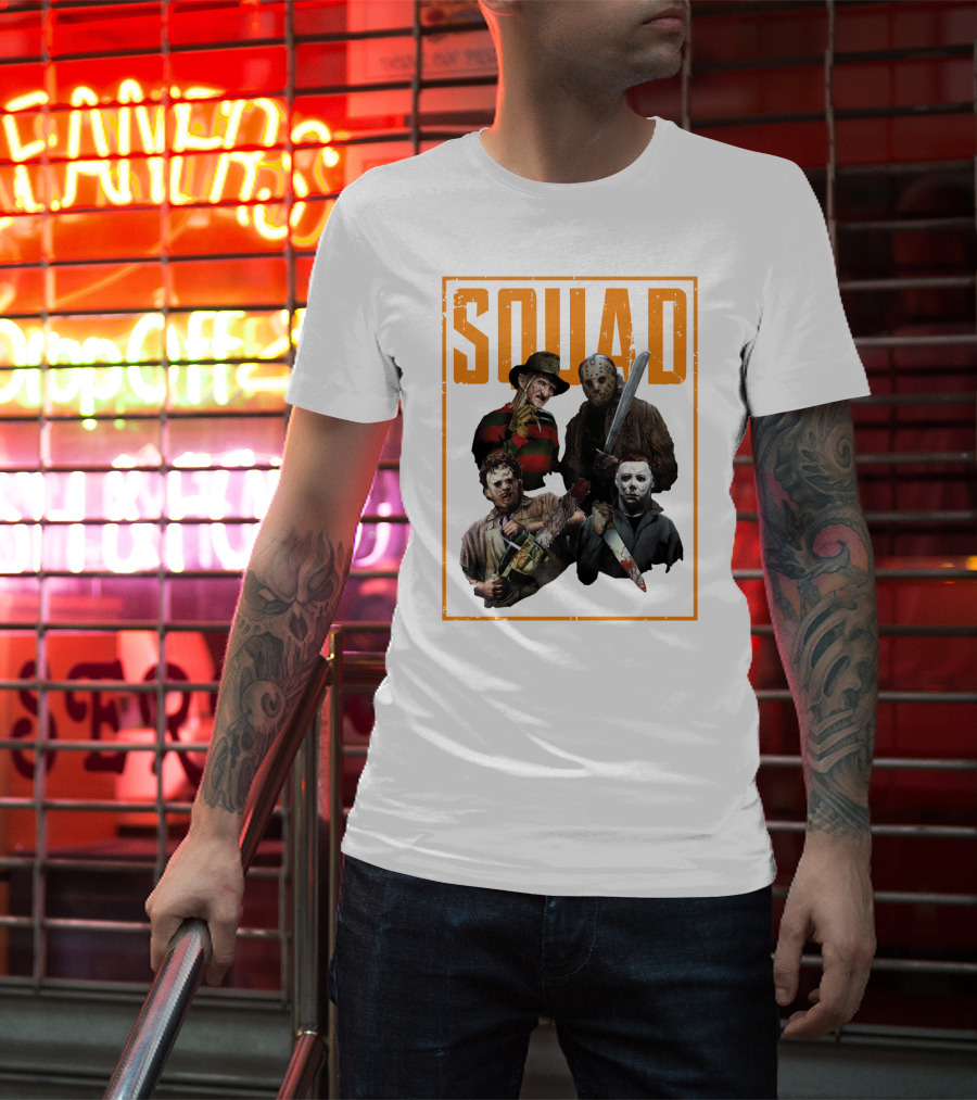 Squad Featuring Iconic Horror Characters In T-Shirt