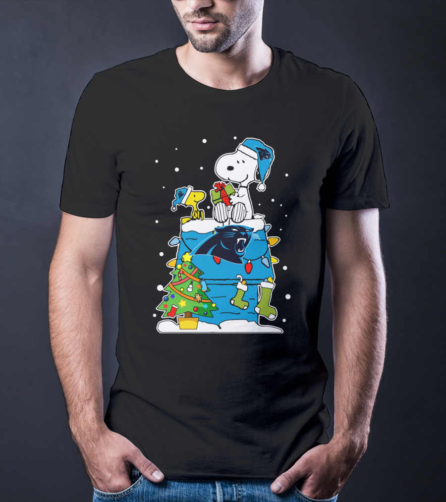 Carolina Panthers Snoopy Christmas Lover Cozy Holiday Scene T-Shirt