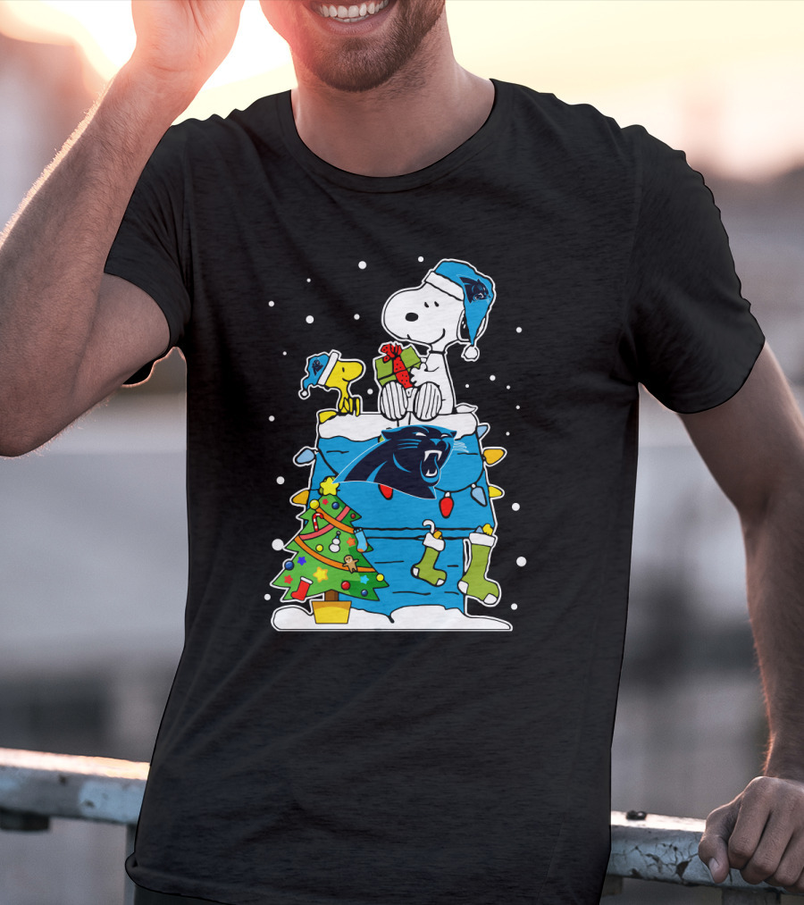 Carolina Panthers Snoopy Christmas Lover Cozy Holiday Scene T-Shirt