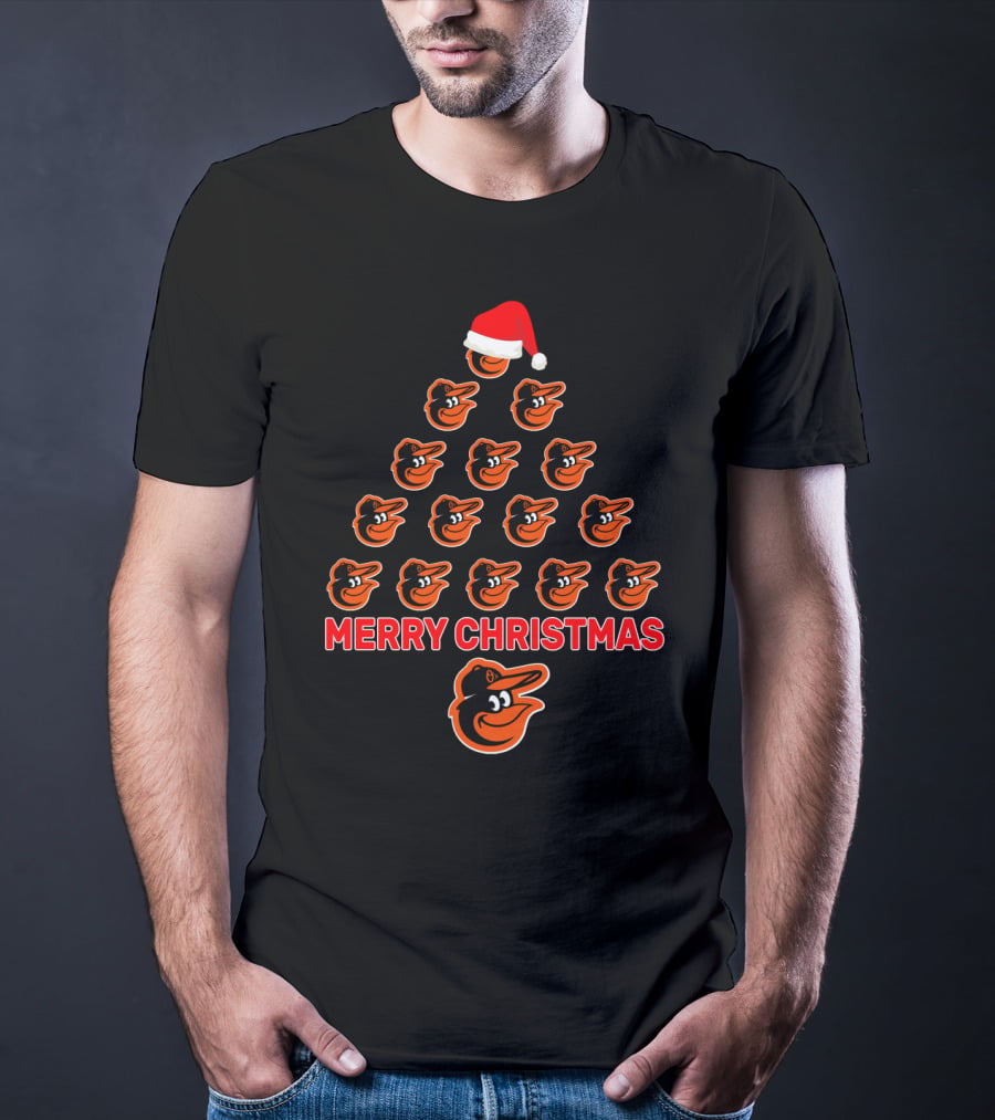Merry Christmas Baltimore Orioles Fans Festive Logo Tree T-Shirt