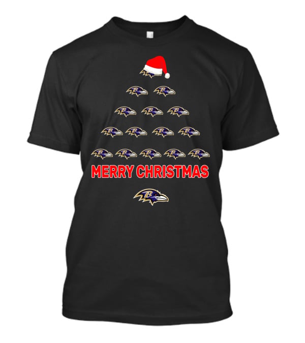 Merry Christmas Baltimore Ravens Santa Hat Tree T-Shirt