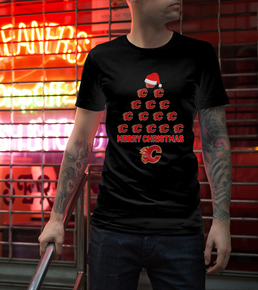 Merry Christmas Calgary Flames Logo Christmas Tree T-Shirt