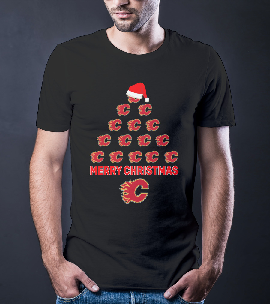 Merry Christmas Calgary Flames Logo Christmas Tree T-Shirt