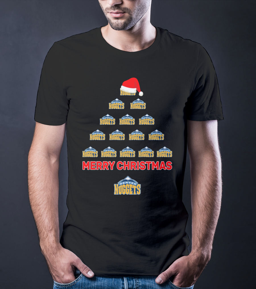 Merry Christmas Denver Nuggets Santa Hat Tree T-Shirt