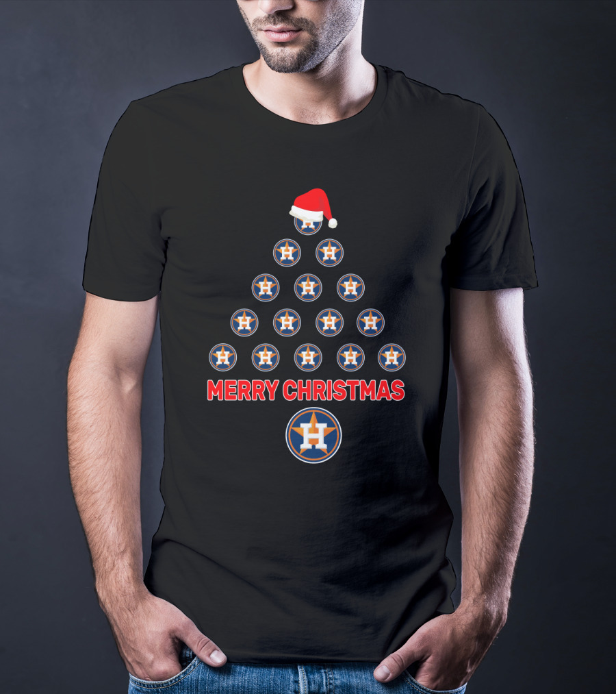 Houston Astros Merry Christmas Tree Santa Cap T-Shirt