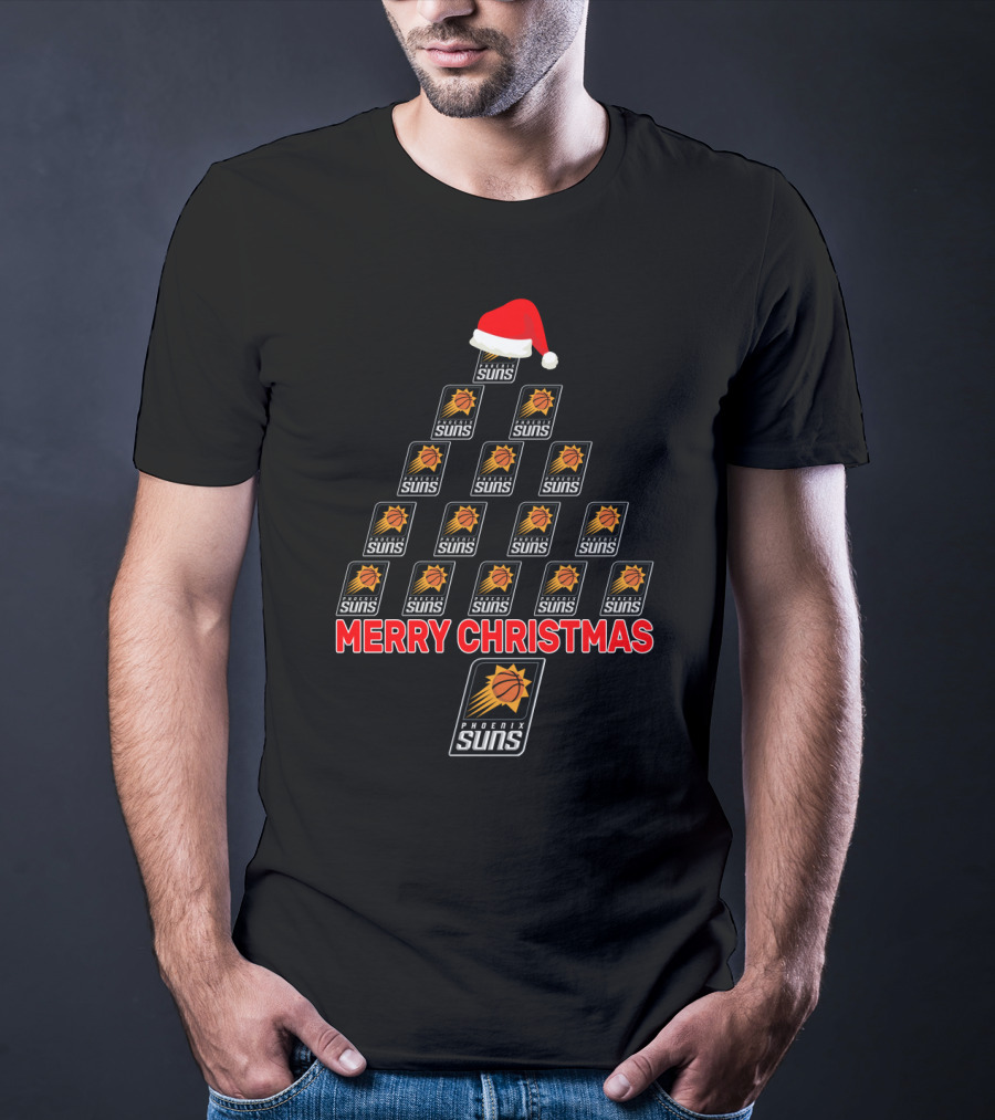Merry Christmas Phoenix Suns Tree With Santa Hat For Fans T-Shirt