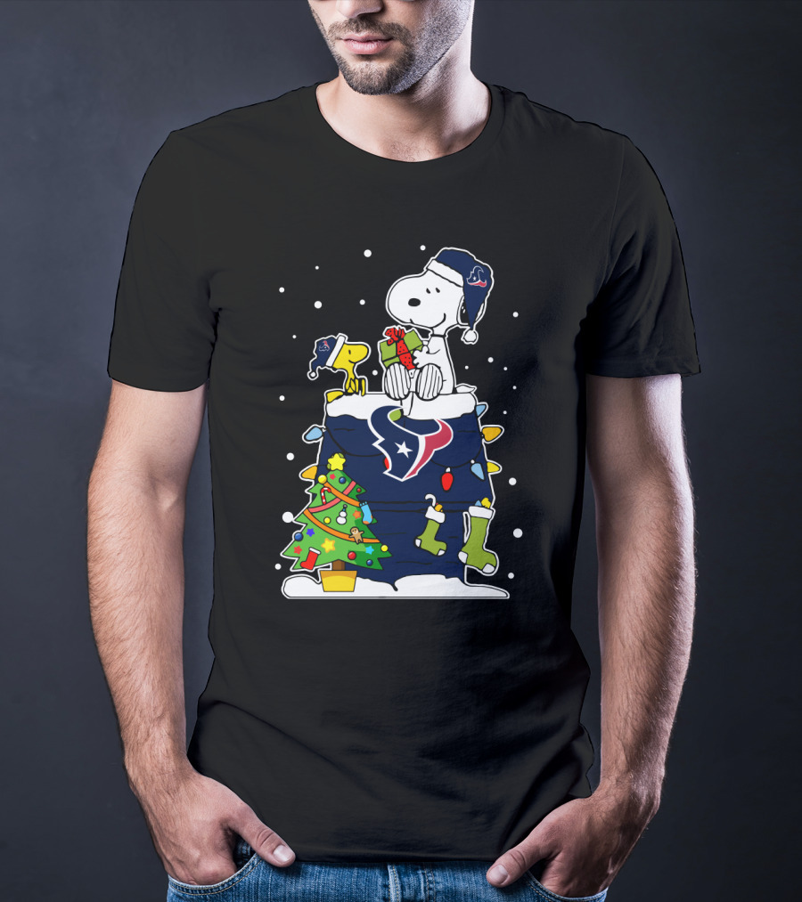 Houston Texans Christmas Snoopy And Woodstock Holiday Football T-Shirt