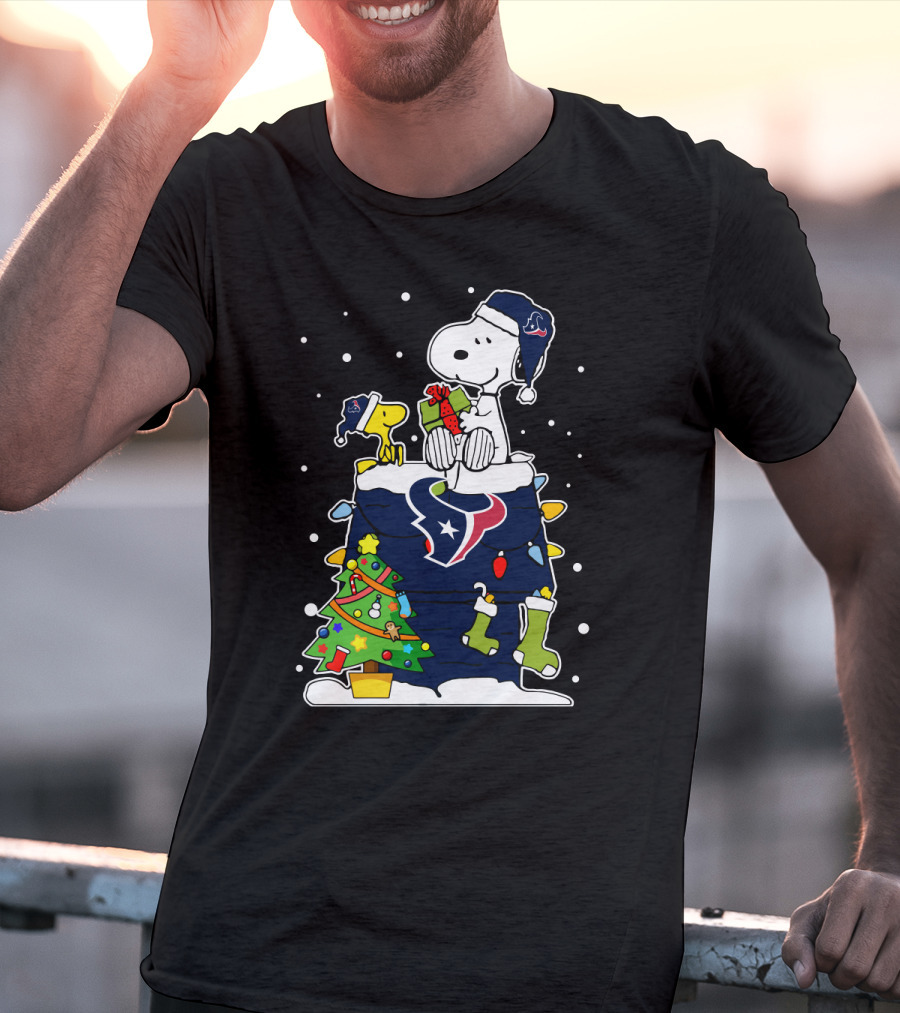 Houston Texans Christmas Snoopy And Woodstock Holiday Football T-Shirt