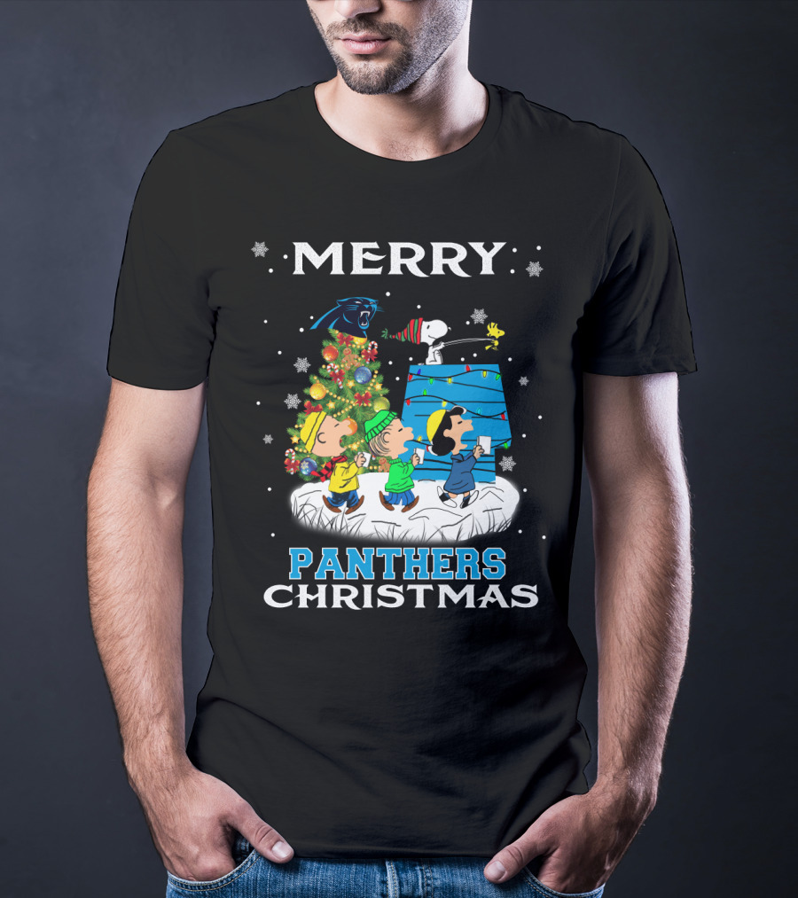 Merry Panther Christmas Carolina Panthers Snoopy Fans T-Shirt