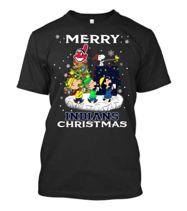 Merry Indians Christmas Snoopy Peanuts Caroling Baseball Holiday T-Shirt