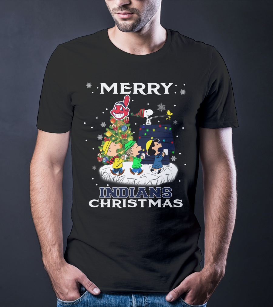 Merry Indians Christmas Snoopy Peanuts Caroling Baseball Holiday T-Shirt