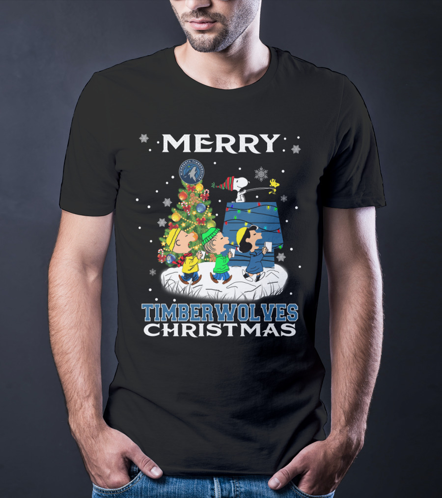 Merry Minnesota Timberwolves Christmas Snoopy And Friends Caroling T-Shirt