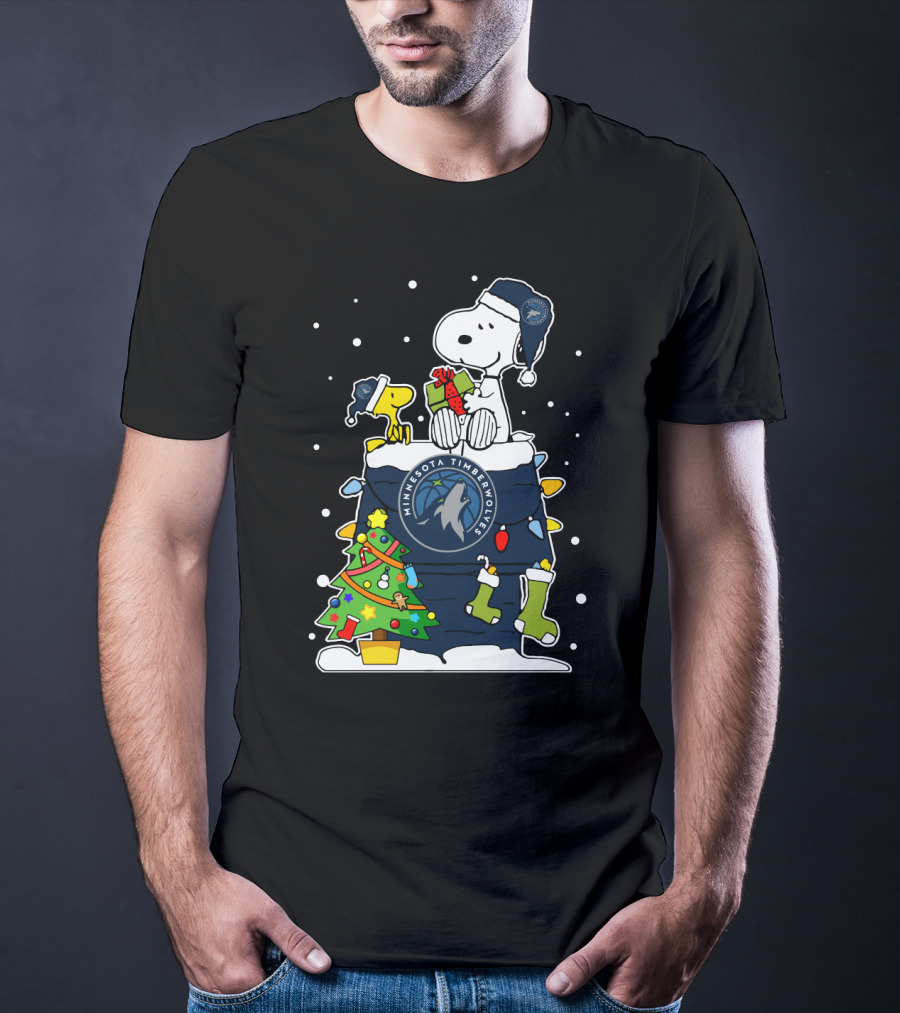 Minnesota Timberwolves Snoopy Christmas Peanuts Holiday Theme T-Shirt