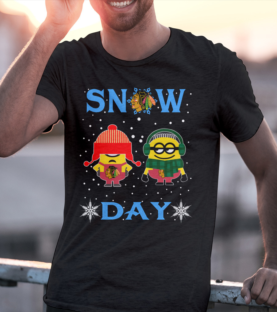 Snow Day Chicago Blackhawks Minion Characters T-Shirt